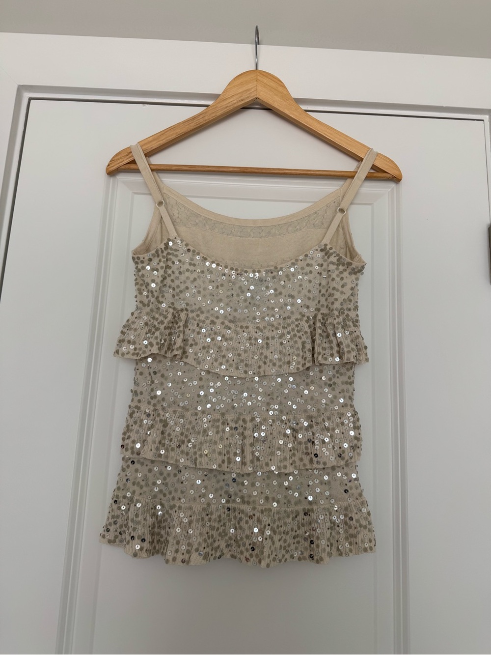 INC International Concepts Beige Sequin Ruffle Cami - Picture 2 of 3